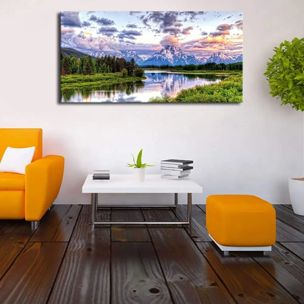 Canvas Wall Art Nature Painting Oxbow Bend Grand Teton National Park