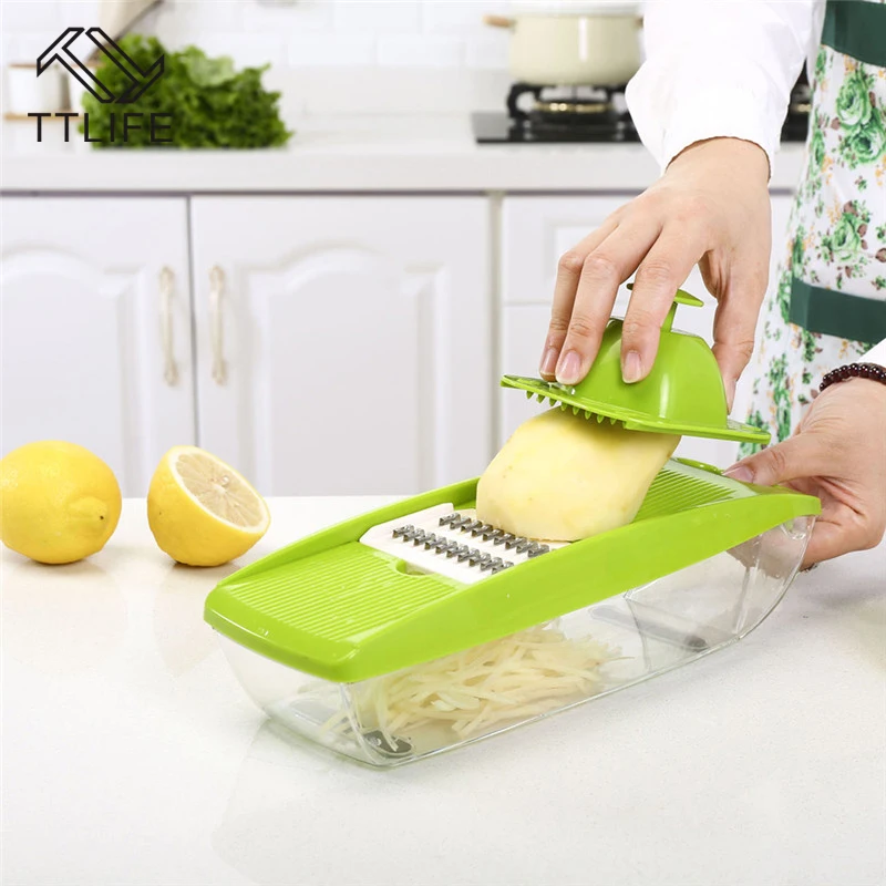 

TTLIFE Stainless Steel Mandoline Vegetable Cutter Food Container Adjustable Slicer with 5 Interchangeable Blades Kitchen Tools