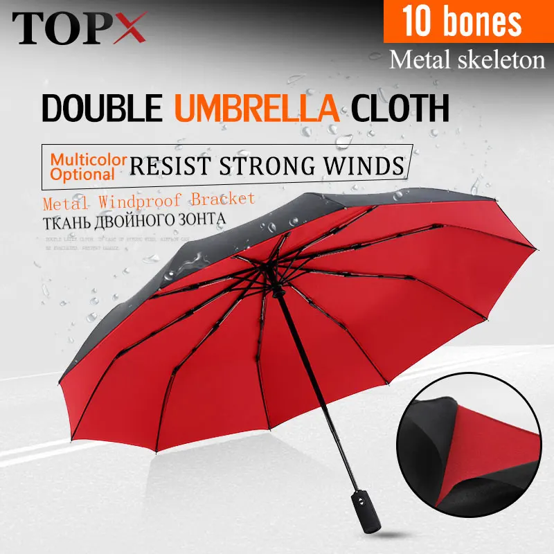 Strong Wind Resistant Double Fully automatic Umbrella Folding 10K Large Fiberglass Parasol Rain