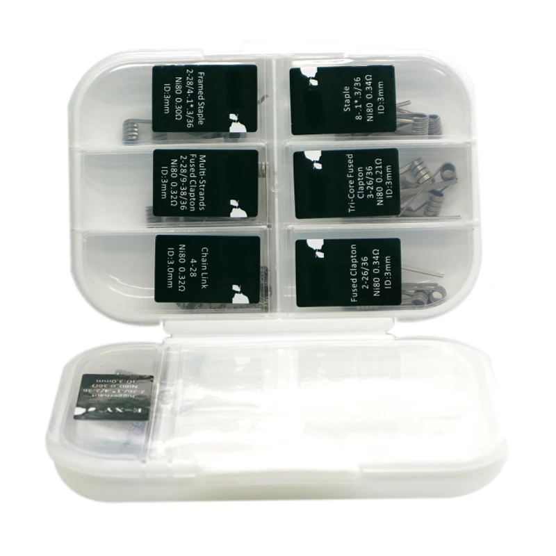 

7 In 1 Premade Coils Box Kit Framed Stapl Fused Clapton Juggernaut Prebuilt Coils Ni80 Coil Wires Cottons For Rda Tank