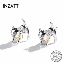 INZATT серьги-гвоздики в виде милого кота из настоящего 925 пробы серебра для молодых женщин, модные ювелирные изделия, аксессуары Brincos для девочек-подростков