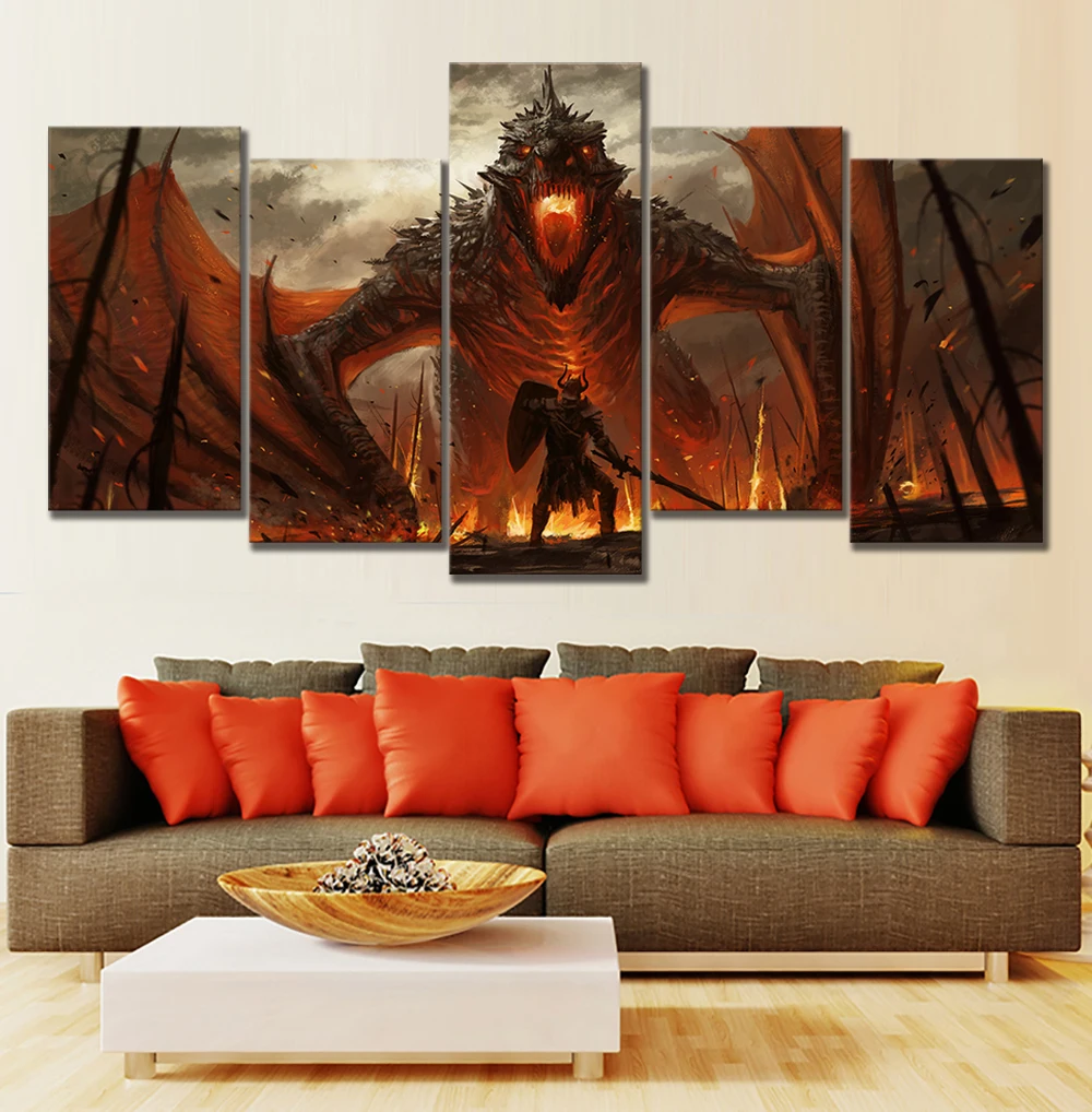 Günstige 5 stück Fantasie Kunst Malerei Game of Thrones Film Poster Kunstwerk Leinwand Gemälde Drache Bild Ölgemälde Wand Kunst Malerei