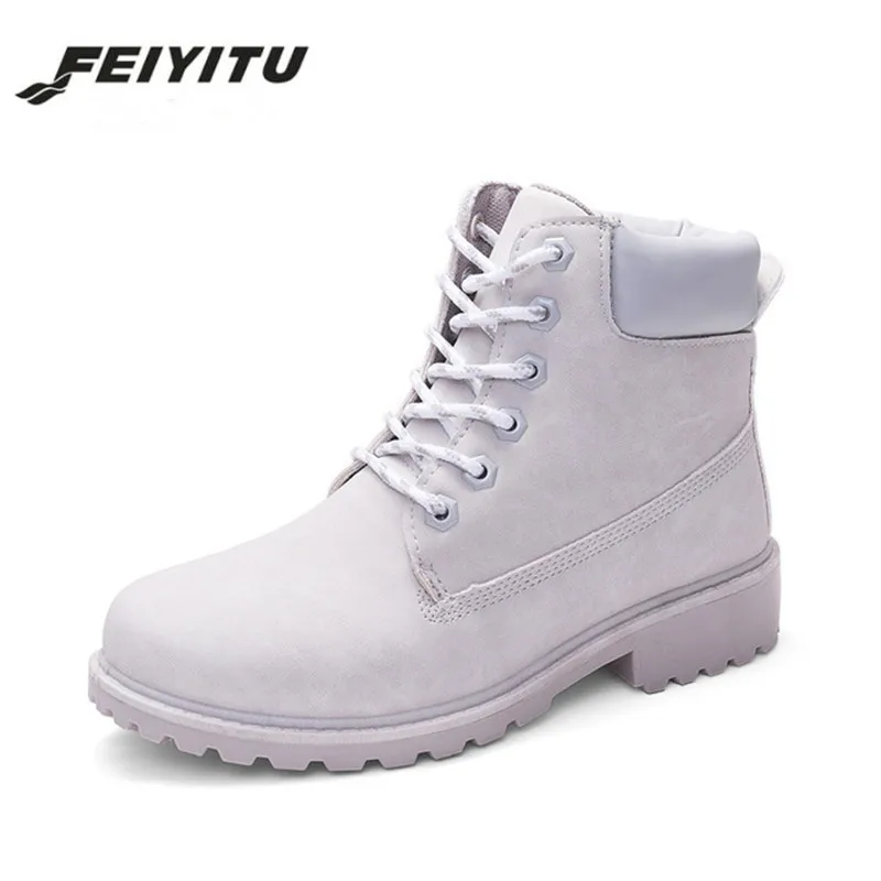 

feiyitu 2018 New Autumn Winter Women Worker Boots Round Toe Flat Ankle Boots Fashion Candy Color Ladies Marten Boots Size