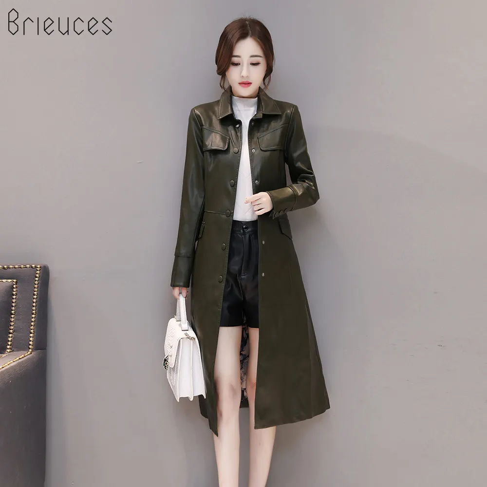 Poitrine D'hiver Unique Femmes 2018 Veste Nouveau 5xl army Manteau Automne Femelle Taille rouge En Noir Plus Cuir Mode Longue Tranchée La Faux Green qvPqtI