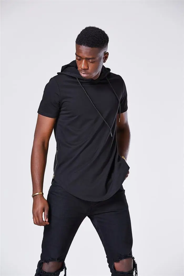 Moomphya Mens Hooded T Shirt Hipster Hip Hop T Shirt Men Longline Zipper T Shirts Short Sleeve Tees Men Hooded hoodies 