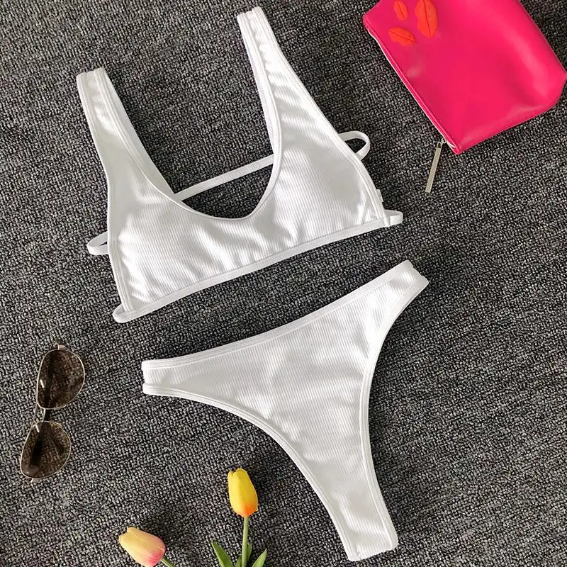 In-X High waist bikini Neon swimsuit female Ribbed swimwear women Bathing suit Sports bikini Beach wear Two-piece suit new