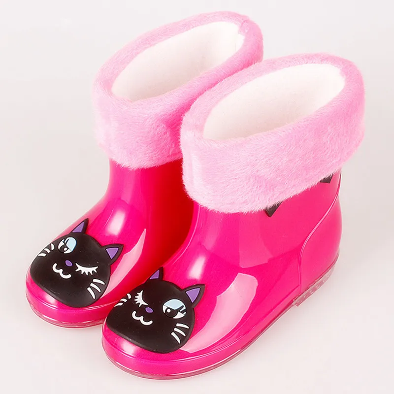 

Kids Rain Boot Rubber Cartoon Cat Frog Mid-Calf Waterproof Warm Girls Boots Kids Snow Boots Schoenen Child Shoes tipsietoes
