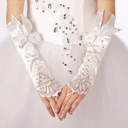 2018 Сатиновые полуперчатки Аппликации Длинные белые цвета слоновой кости свадебные перчатки Vestido Недорогие свадебные аксессуары свадебные