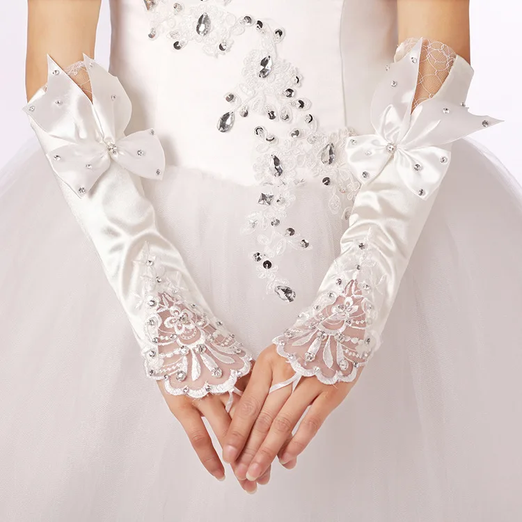 2020 атласные Искусственные Свадебные перчатки без пальцев Vestido Дешевые