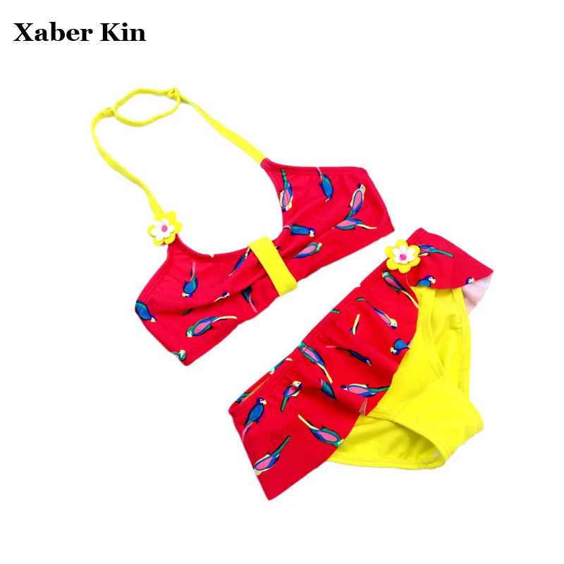

Xaber Kin Girls Printed Bird Fish Swimsuit Kids Beachwear Girls Children Swimwear Girls Bathing Bikini Suits G6-K306