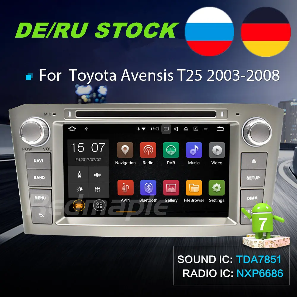 7 Android 7.1/8.0 Car Radio GPS Navigation Multimedia Stereo DVD Player For Toyota Avensis T25 2003-2008 Auto Video Headunit