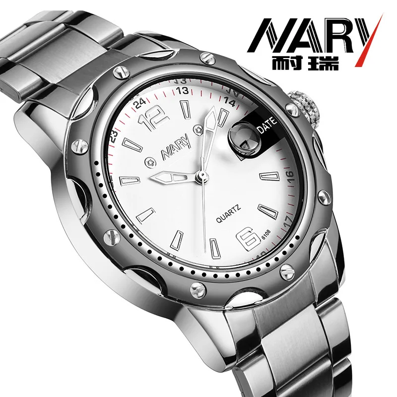 NARY Brand Fashion Men Watch Stainless Steel Band Calendar waterproof Watch Casual Business Quartz Wristwatch Relogio