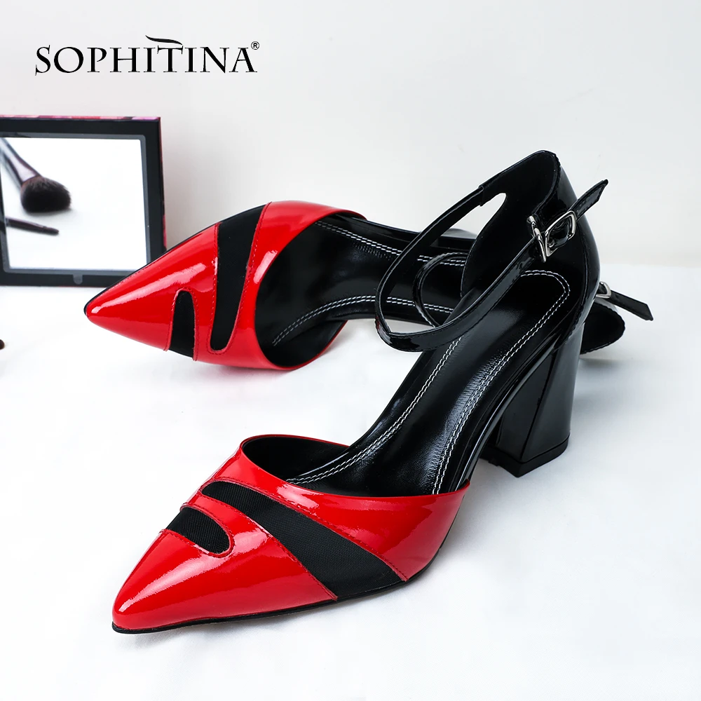

SOPHITINA Sexy Pointed Toe Sandals Comfortable Square Heel High Quality Genuine Leather Hot Sale Shoes Mixed Colors Sandals MO90