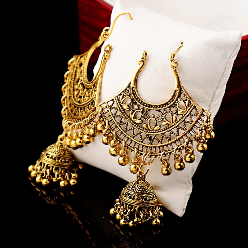 Женские винтажные золотистые серьги Jhumka Jhumki индийские ювелирные украшения в