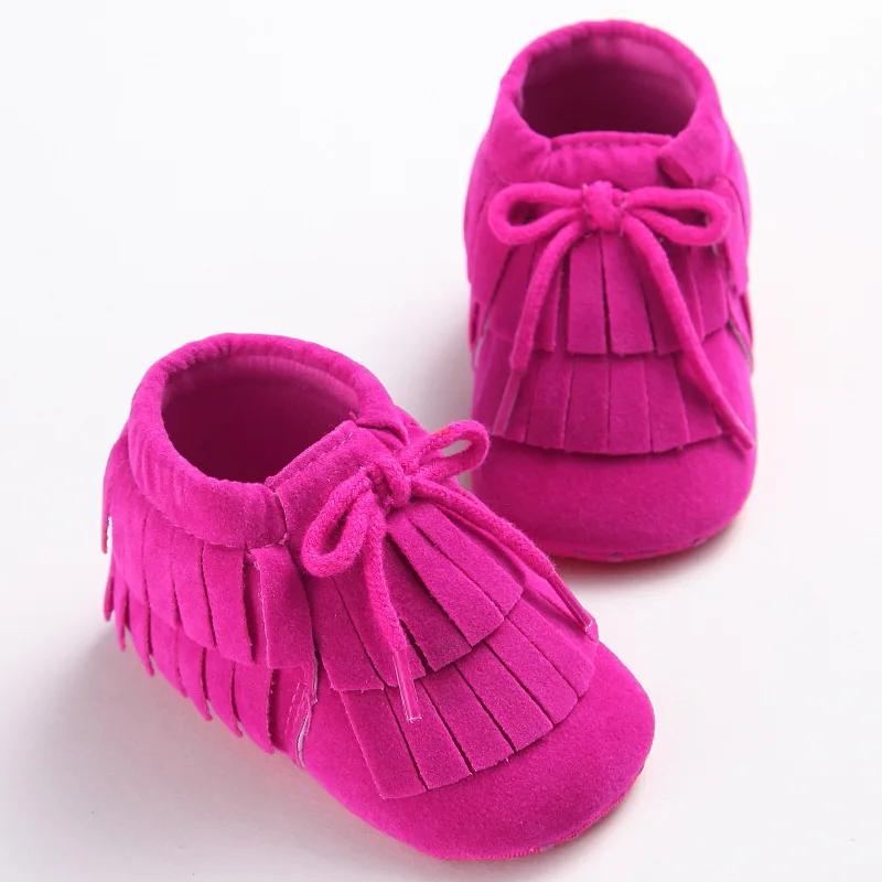 E& Bainel/мягкие мокасины из искусственной замши для новорожденных мальчиков и девочек; Мягкие Мокасины; мягкая Нескользящая детская обувь на шнуровке с бахромой - Цвет: rosepink
