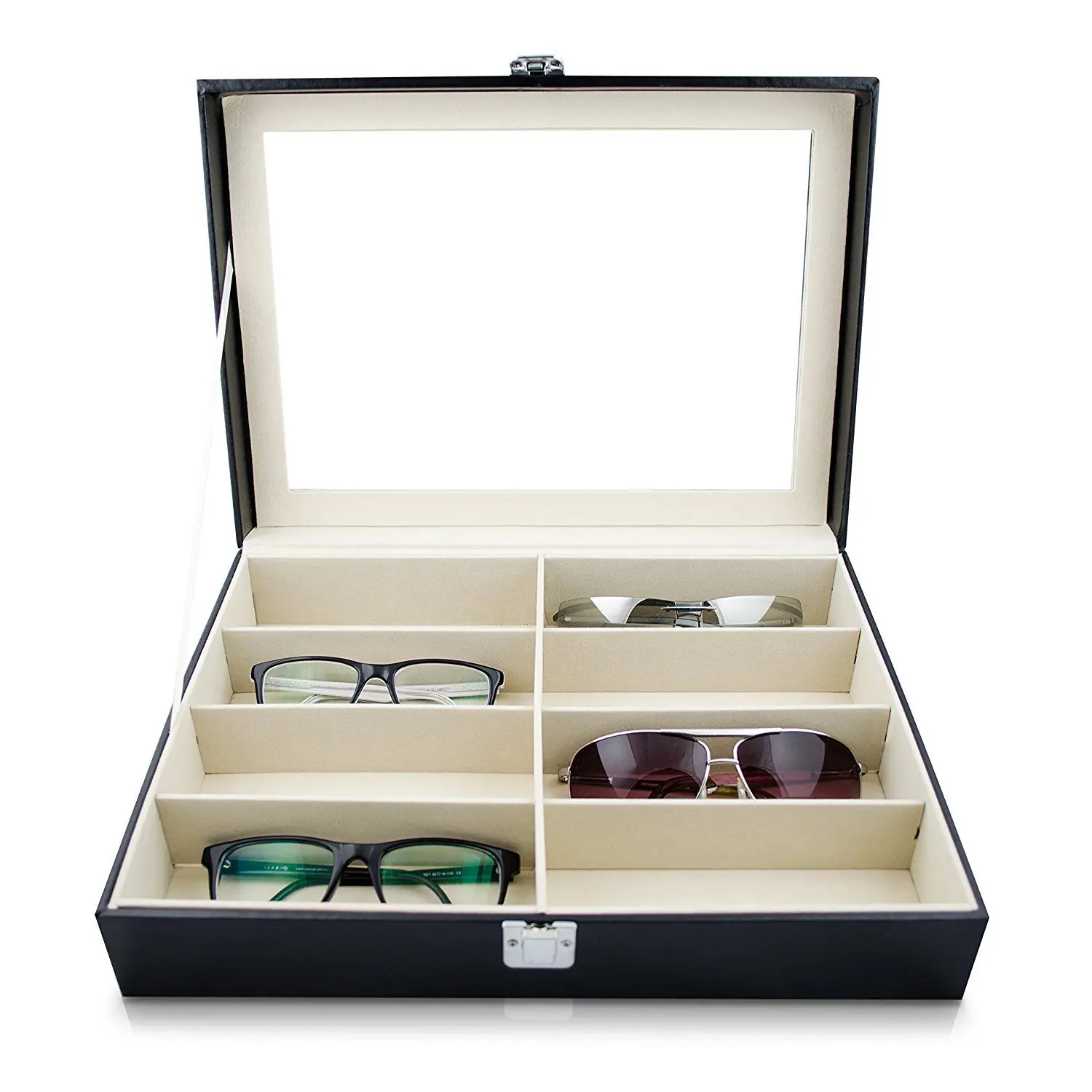 Eyeglass Sunglass Storage Box Imitation Leather Glasses Display Case Storage Organizer Collector 8 Slot organizer storage box