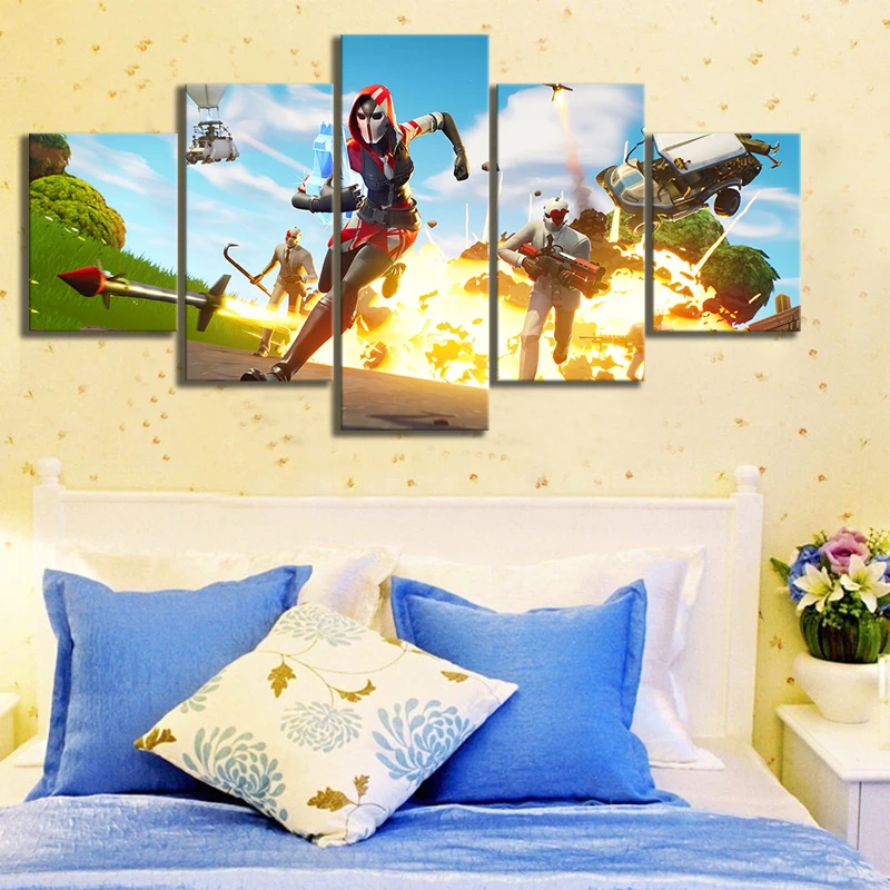 

5 Piece Fortnight Battle Royale Map Video Game Poster Fort Pictures Landscape Wall Art for Living Room Decor Canvas Wholesale