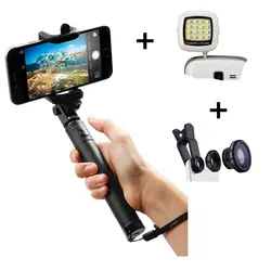 Универсальный 3 в 1 палка для селфи монопод Selfie Flash Light + рыбий глаз для iPhone 6 6S 5 Samsung Galaxy S6 S7 кий сделать Telefonu