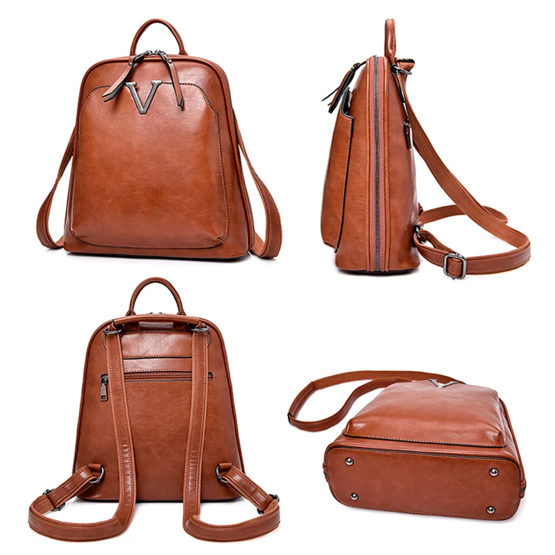  New Vintage Women Backpack High Quality Leather Brand Female Shoulder Bag Lady Multifunction Backpa - 32950646021