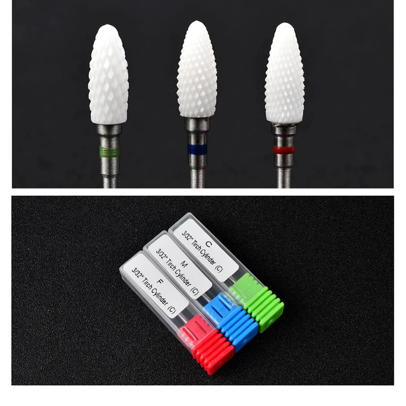 3/32 керамический сверло для ногтей для электрического маникюрного станка, аксессуары для нейл-арта, инструменты фреза для электрического маникюра, пилка для ногтей
