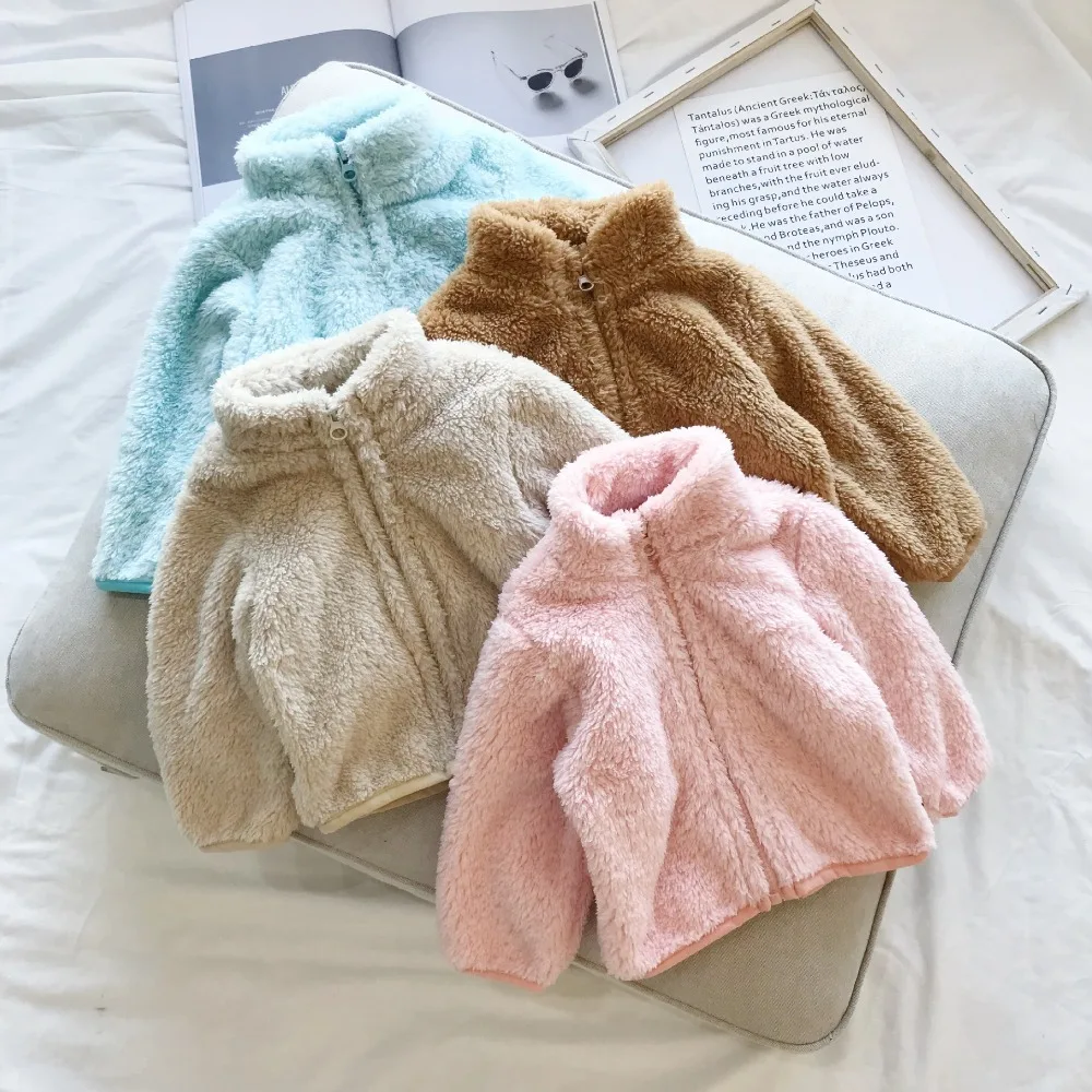 

Celveroso Infant Toddler Baby Girls Boys Solid Zip Warm Autumn Winter Tops Casual Clothes Coat double-sided polar fleece coat