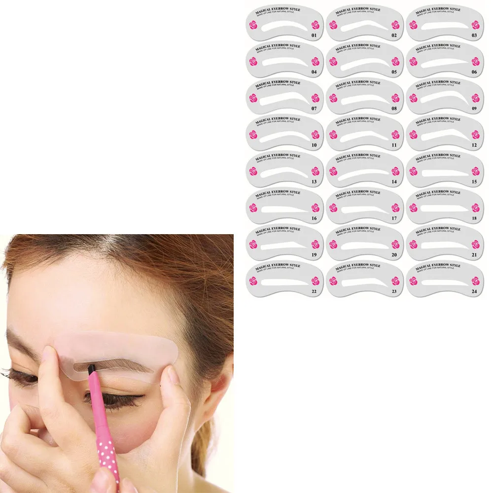 

MAG 24Pcs Eyebrow Shaping Stencils Grooming Kit Makeup Shaper Set Template Tool L515
