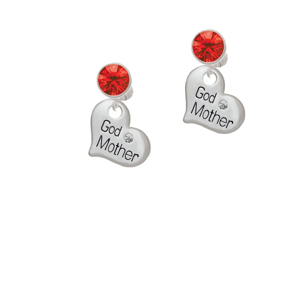 Large ''Godmother'' Heart with Clear Crystal Crystal Clip On Earrings (4)
