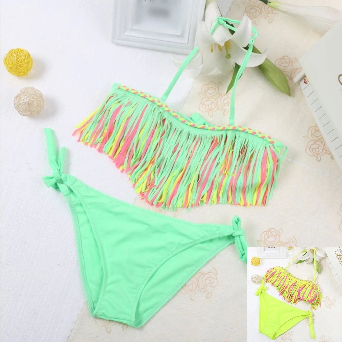 

Kids bikini 2017 girls swimwear bathing sets kid swimming suit tassel swimsuit children bikinis baby set new biquini