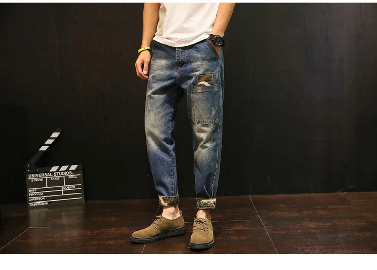 HMILY брендовые модные дизайнерские джинсы мужские прямые свободные мужские джинсы s рваные джинсы, 100% хлопок, Большой размер Брюки