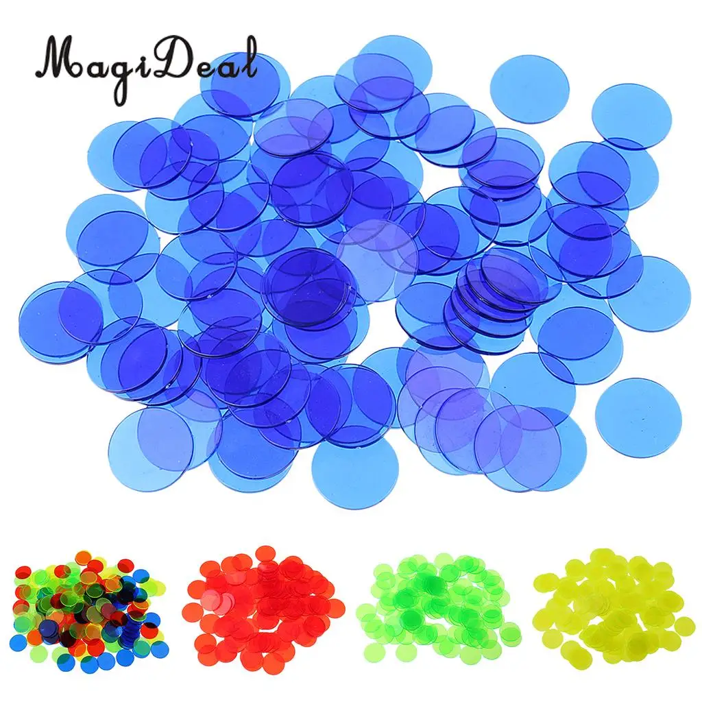MagiDeal 100Pcs/Lot Translucent Bingo Chip 3/4 Inch for Fun Family Club Party Cards Game Classroom Math Toy Novelty Gift 5Colors