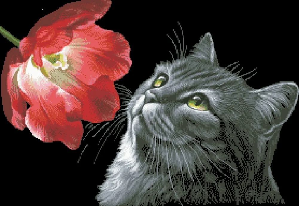 

Cat and tulip cross stitch package flower aida 18ct 14ct 11ct black cloth people kit embroidery DIY handmade needlework