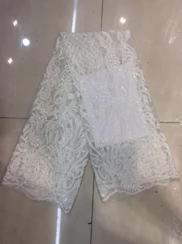 

Beautiful Guipure Lace Fabric with sequins WHITE African Cord Lace Fabrics 2019 Hot Sale Net Embroidery Lace For Wedding