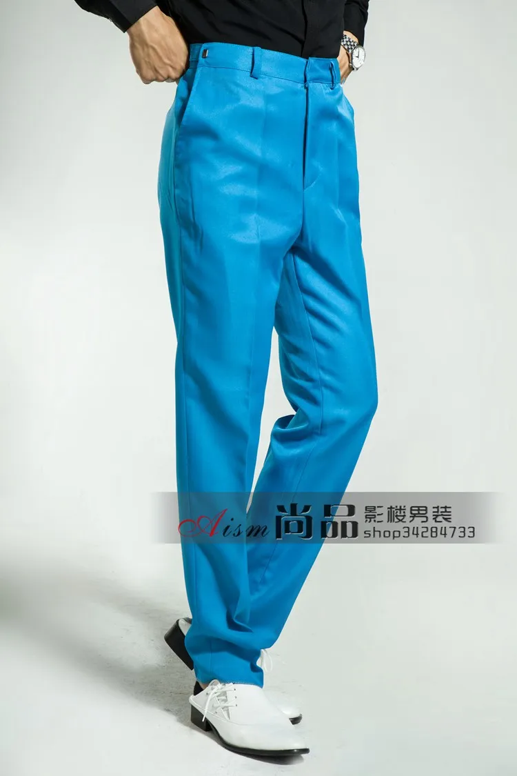 Костюм pantalon homme Мужские Сценические брюки регулируемые шоу длинные штаны черный белый синий желтый красный зеленый