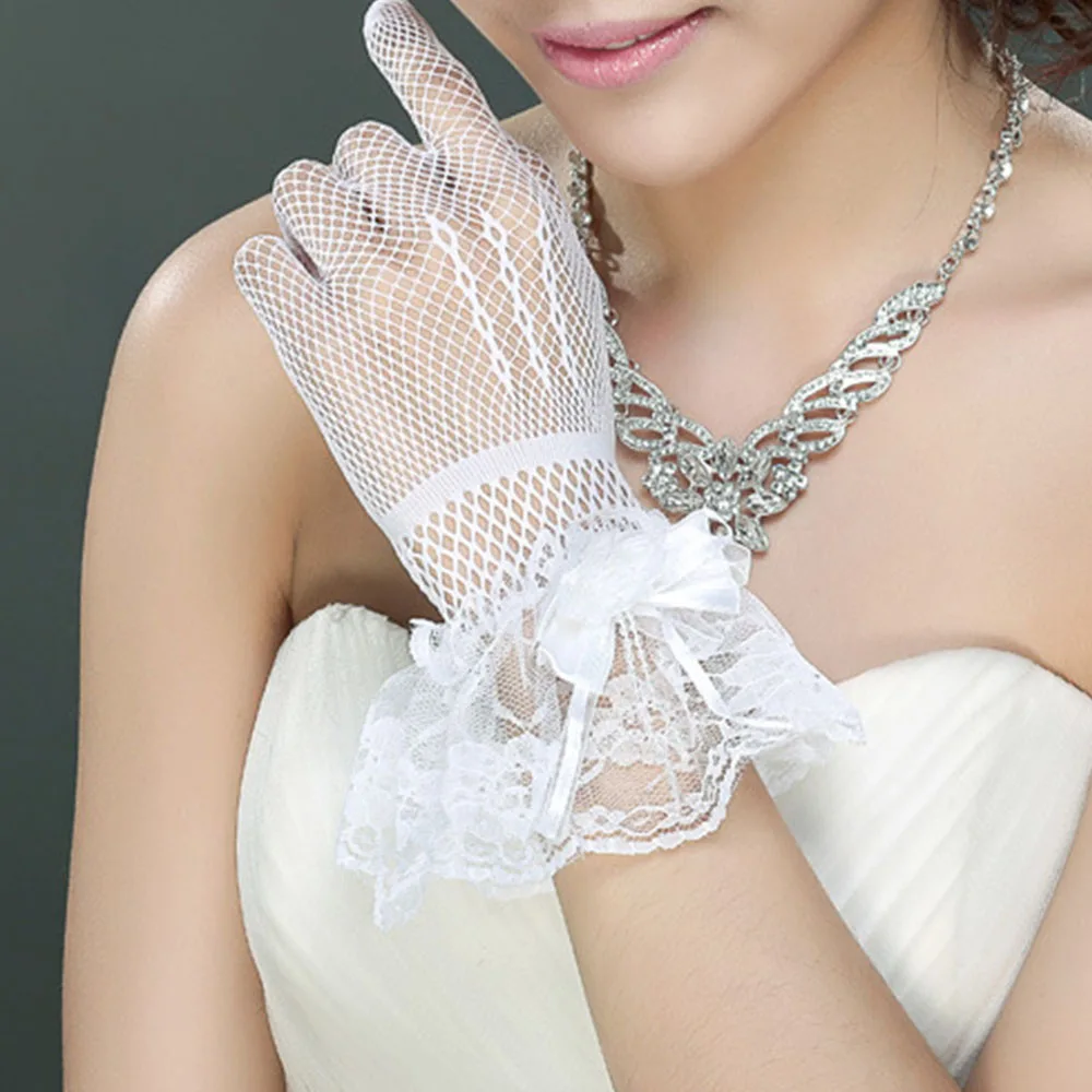 Модное Сетчатое платье с бантом белые перчатки для девочек белые перчатки с цветочным рисунком для девочек тонкие перчатки принцессы