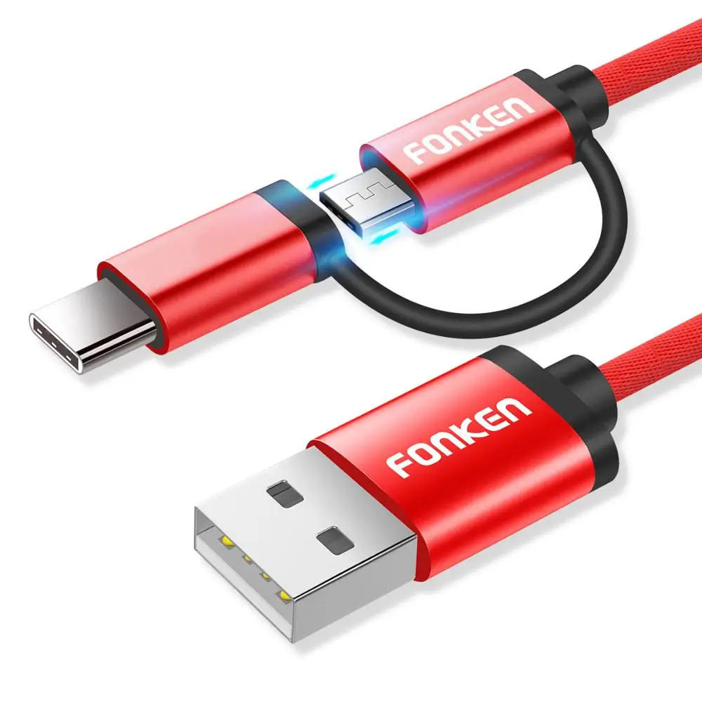 FONKEN 2 в 1 USB кабель Micro usb type C кабель для быстрой зарядки телефона 1 м двойной адаптер Mini USB C зарядка для мобильных телефонов Кабели - Цвет: Red