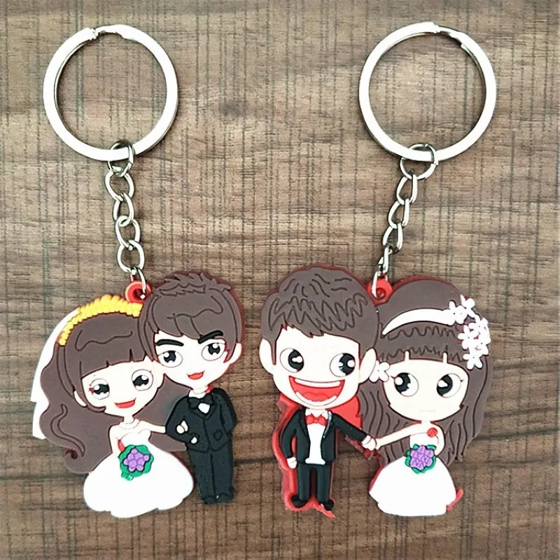 

New Couple Cute Key Chain Bride and Bridegroom Keyring Silicone Valentine's Day Key Holder Car Holder Wedding Gift