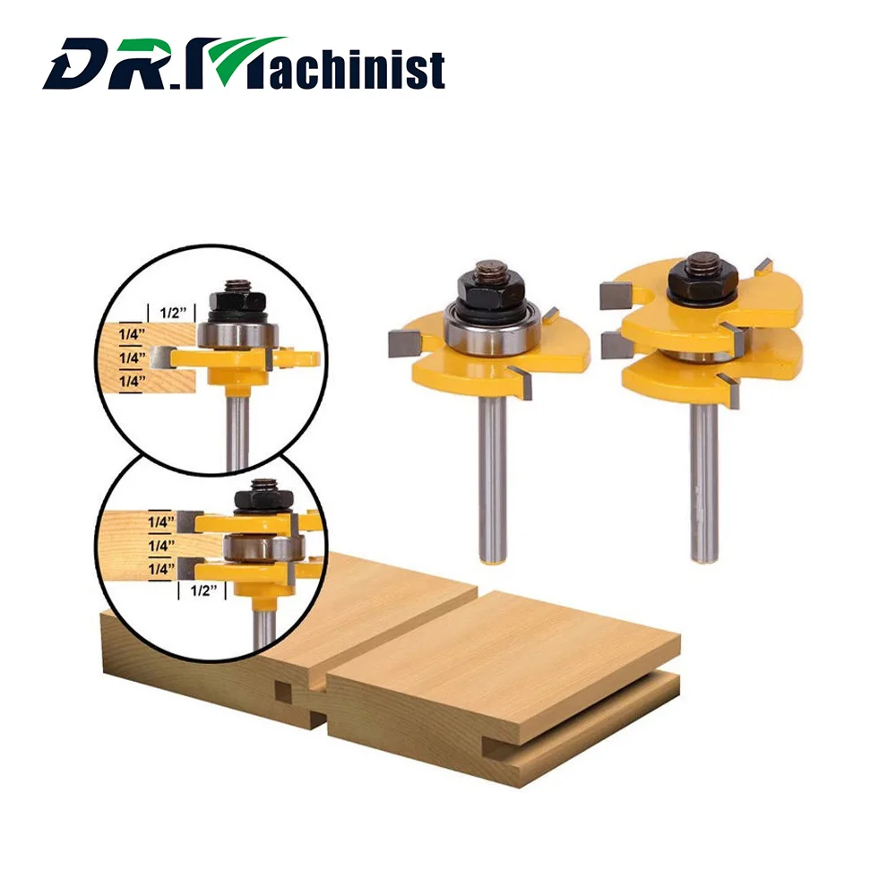 

2pcs/set Shank Matched Tongue and Groove Router Bit 3/4" Stock 1/4" Shank T-shape Wood for Woodworking Tool