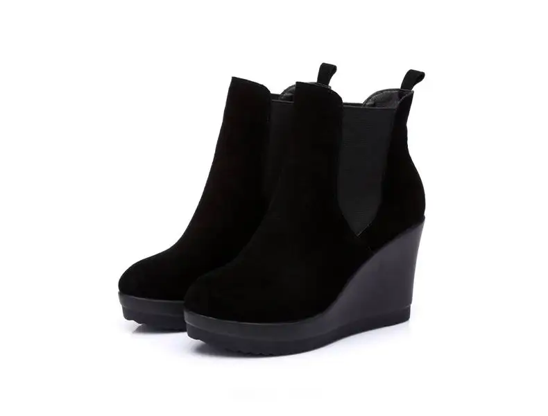 Mujeres Otoño Mujer Gktinoo Tacón Cuero Las With Negro invierno Genuino black Para Cuñas Tobillo Botas Fur Estilo Zapatos De wvqOw1Y