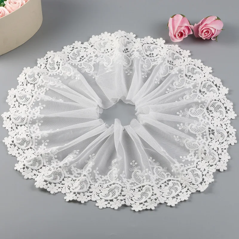 

2Yards 15cm White Cotton Embroidered Hollow Lace Trim Fabric For Car Bobbi dolls Wedding Dress Handmade DIY Clothing Accessories