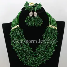 Нигерийские зеленые Коралловые бусы Свадебный комплект ювелирных изделий индийские женщины ожерелье серьги браслет ювелирный набор Новинка CNR406