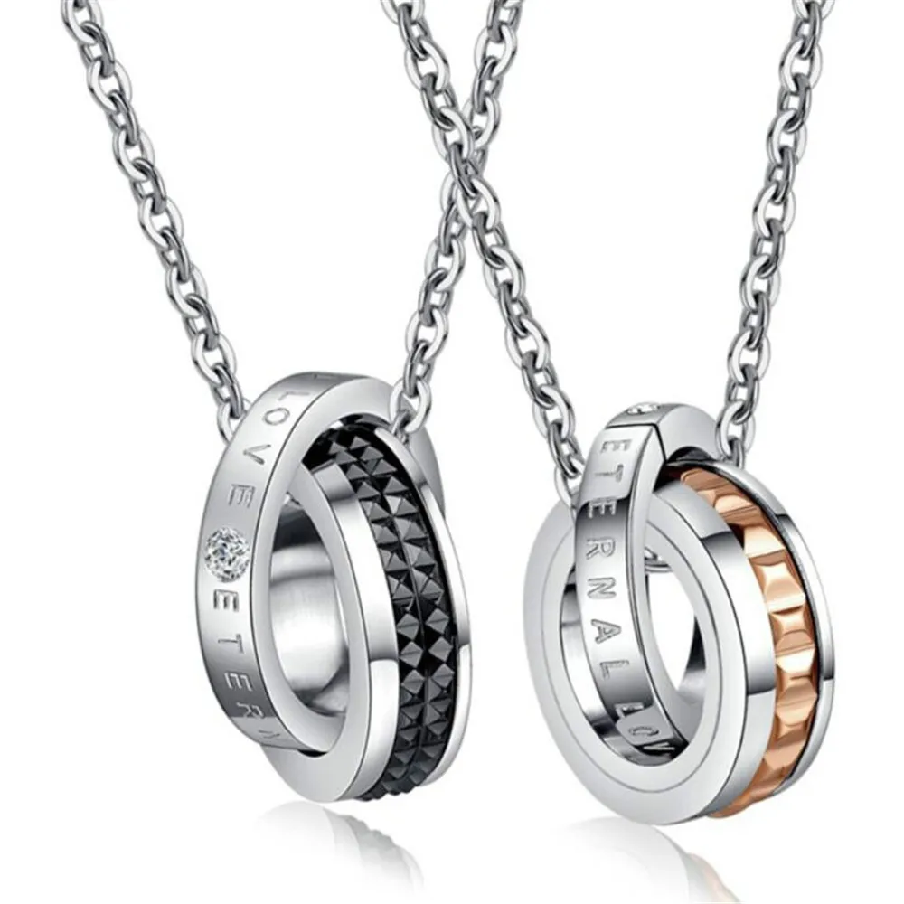 12 Pcs Lot Titanium Jewelry Titanium Couple Necklaces Classic Double Circl Necklace Come With Chain 