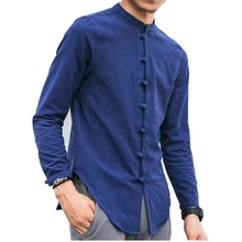 ZEESHANT Plus Size M-5XL Casual Social Shirt 9 Colors Men Long Sleeve Chinese Style Linen Shirts Traditional Kung Fu Tang Top