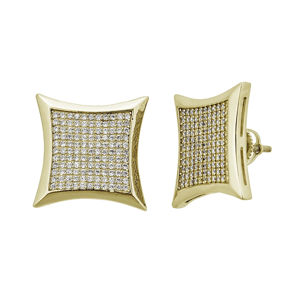 YGI SZE4556Y2W Sterling Silver Yellow Micropave 18 mm. Curved Square Screw-Back Stud