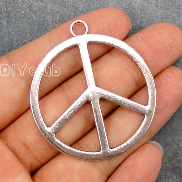 

6pcs-Peace charms, Antique Silver Large Peace Sign Charm Pendant 47x42mm