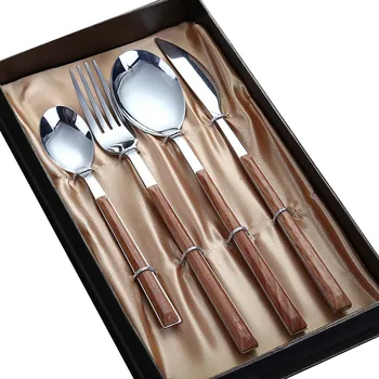

4pcs/set Exquisite Cutlery Set 304 Stainless Steel Dinnerware With Wooden Handle For Home Dinner Travel Tableware Set