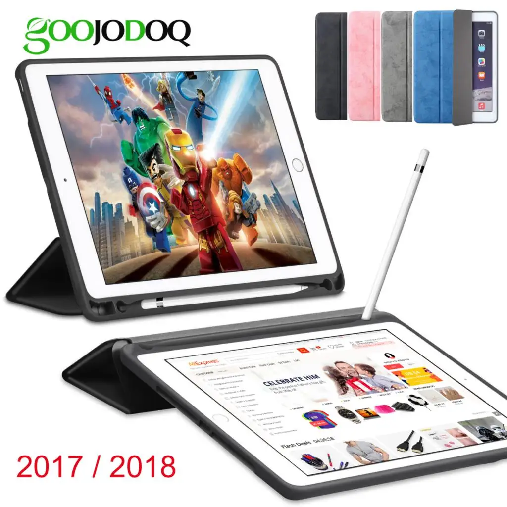 Online Funda para iPad 2018 funda trasera de silicona suave para iPad lápiz Trifold soporte inteligente funda para iPad 9,7 2018 A1893 A1954