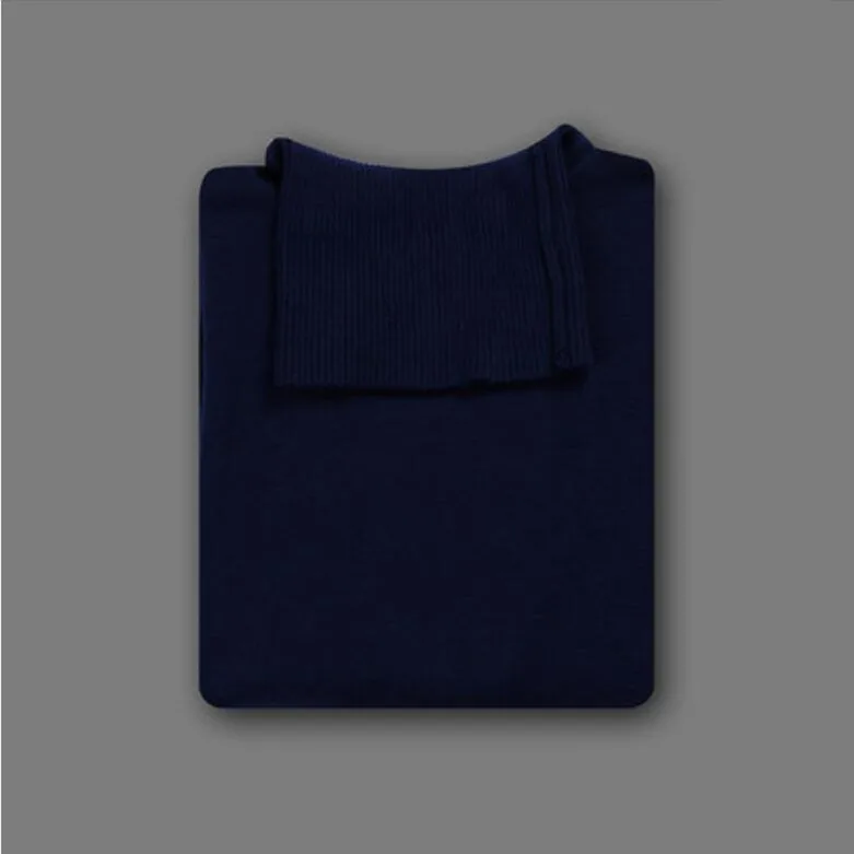 Мужские водолазки, мужские свитера осенне-зимний пуловер свитер сверхмодный свитер тонкий сплошной цвет черный базовый - Цвет: deep blue