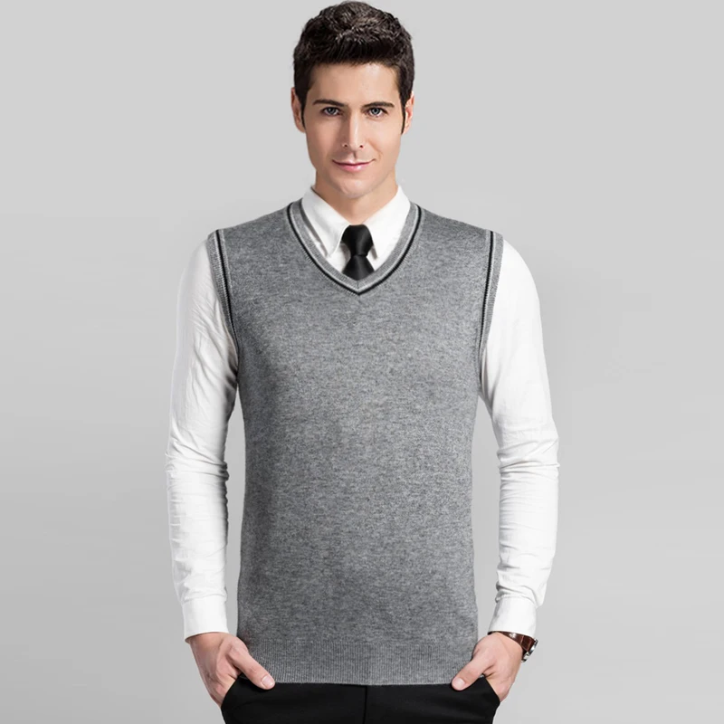 2016 Новинка Классические мужские с v-образным вырезом деловые сплошной цвет кашемировый свитер жилет