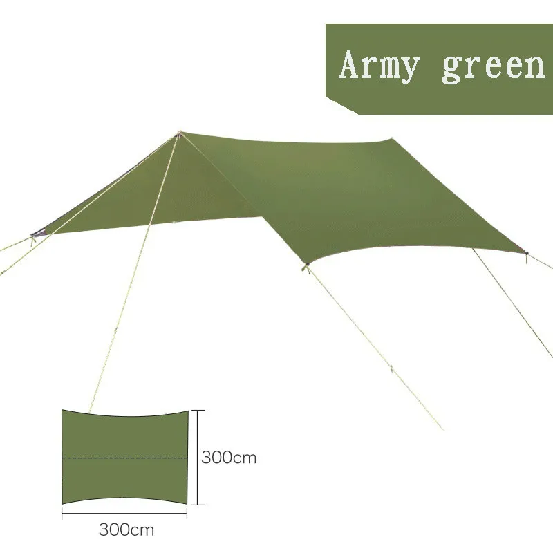 3 м х 3 м наружный коврик тент сарай ультра-легкий дождь брезент укрытие солнцезащитный крем влагостойкий водонепроницаемый износостойкий пляж Кемпинг - Цвет: Армейский зеленый