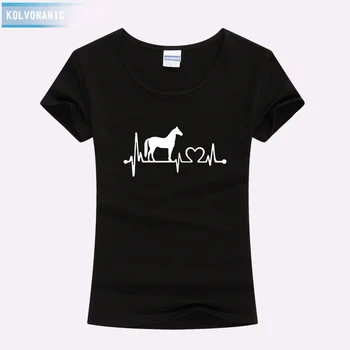 

KOLVONANIG 2019 New Year Horse Heartbeat Line Printed Women O-Neck T Shirt Funny Kawaii Slim T Shirt For Lady Girl Top Tees Park